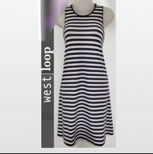 NWT Sleeveless Tank Sun Dress Lounge Women's Large L Black White Striped New